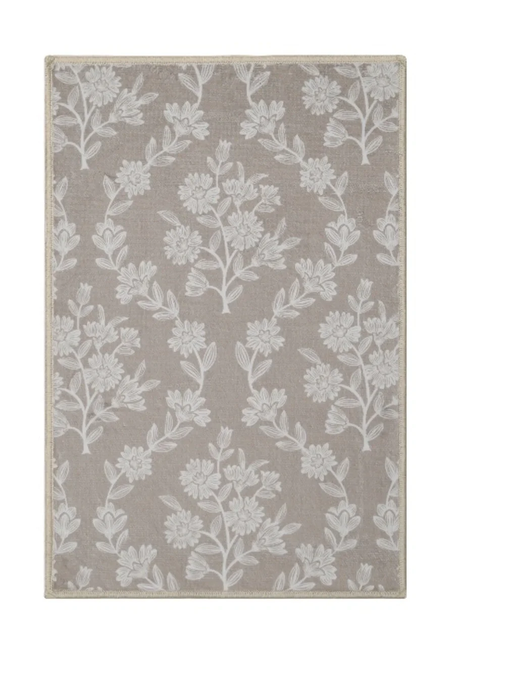 Floral Accent Indoor Door Mat in Taupe and White